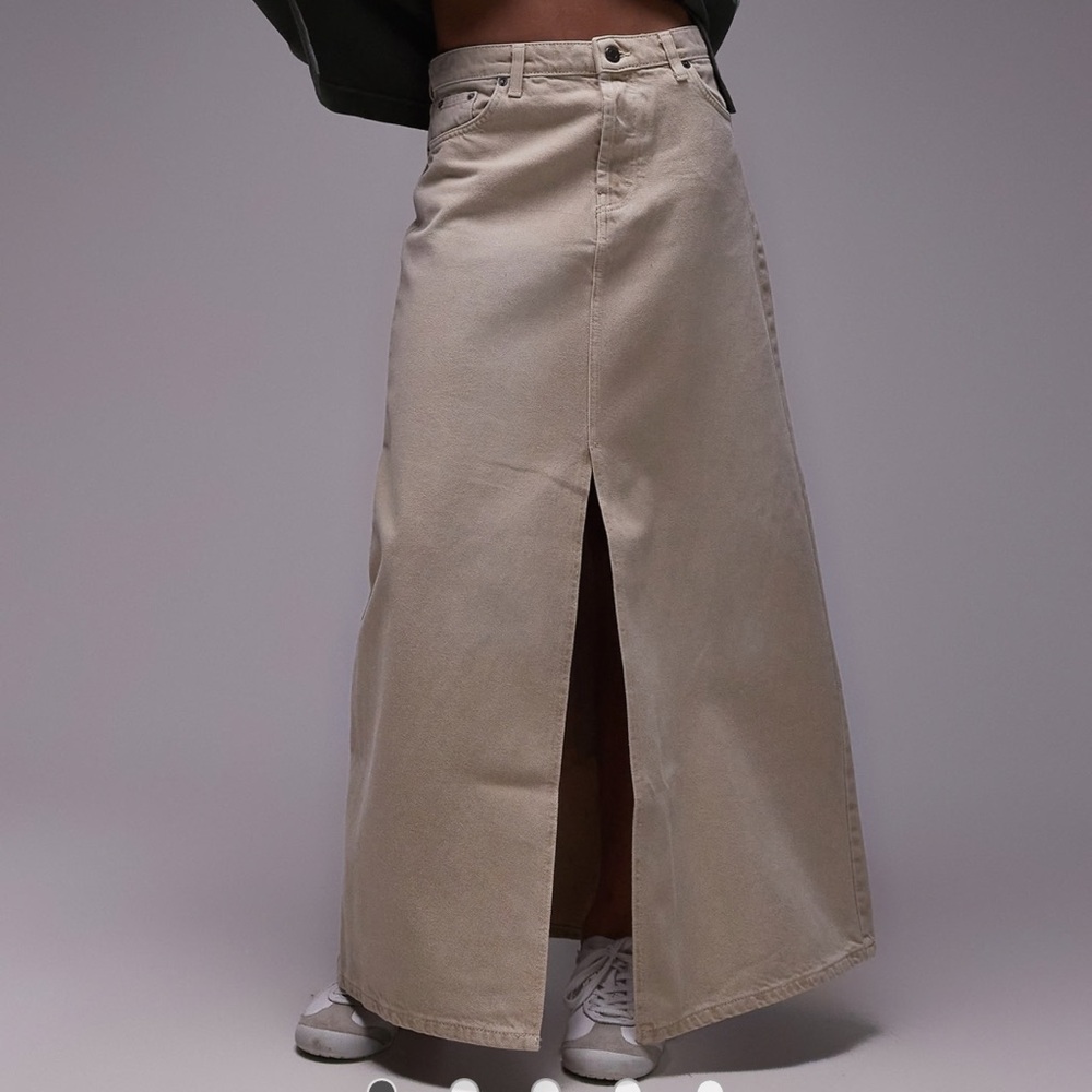 Topshop tan denim maxi skirt size 4 US